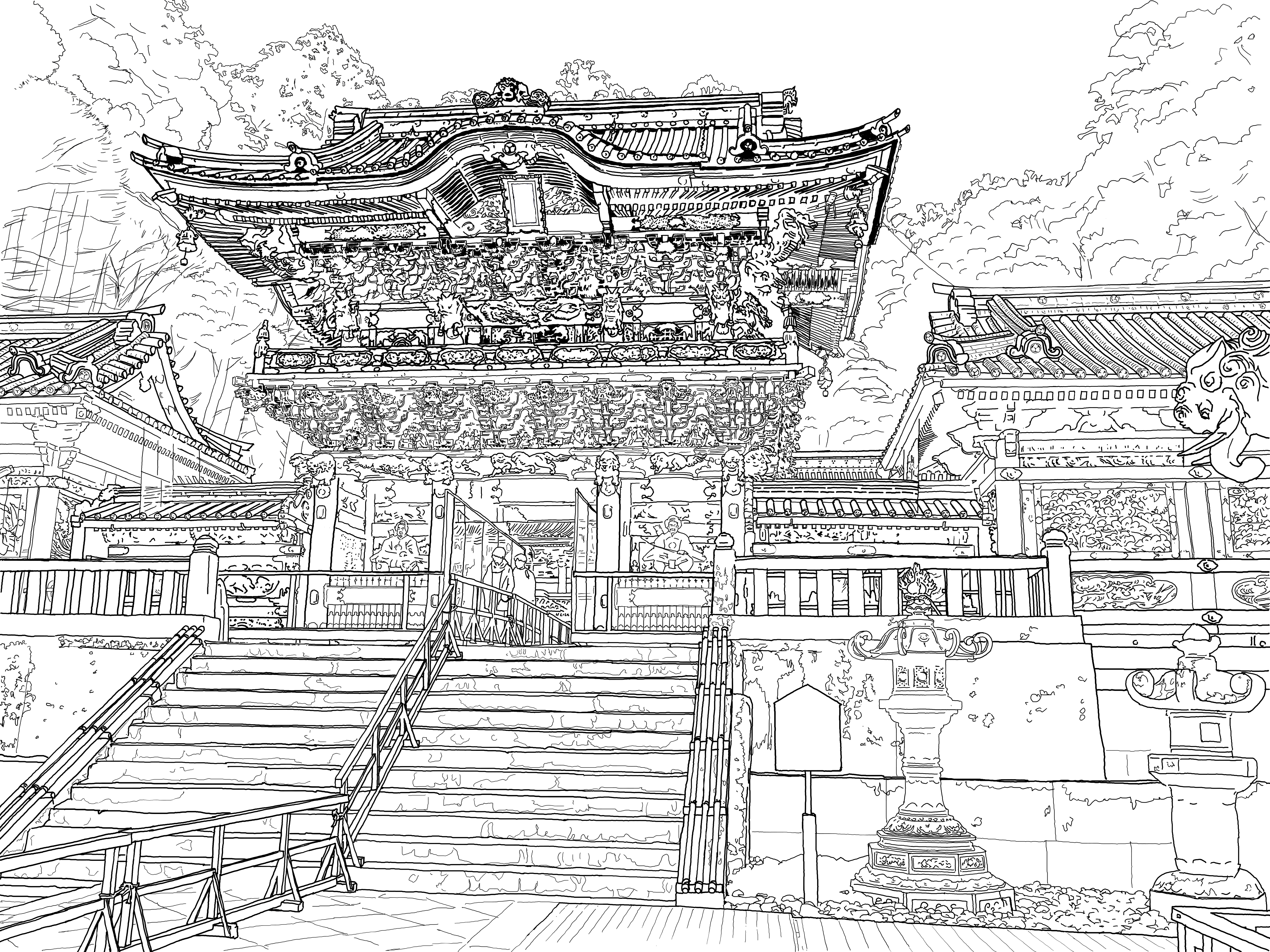 日光|陽明門|線画|ぬりえ